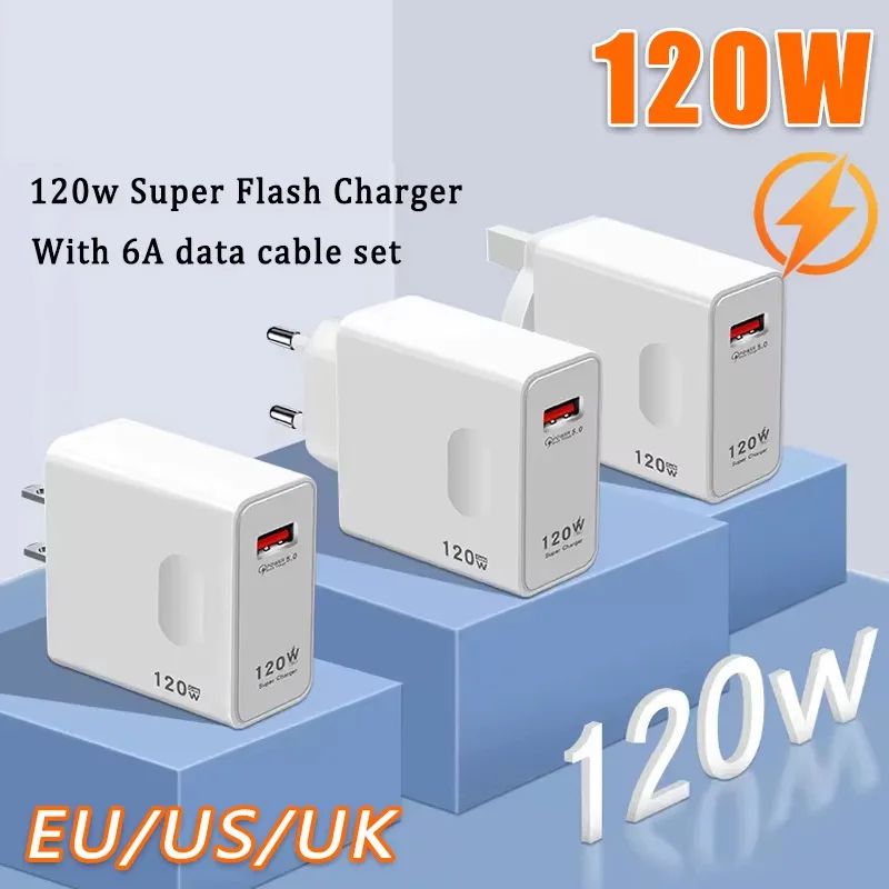 

Супер быстрая зарядная головка Xiaomi 120 Вт, стандарт ЕС/Великобритании/США, супер быстрое зарядное устройство для телефона, USB-кабель для передачи данных для Xiaomi Samsung Huawei