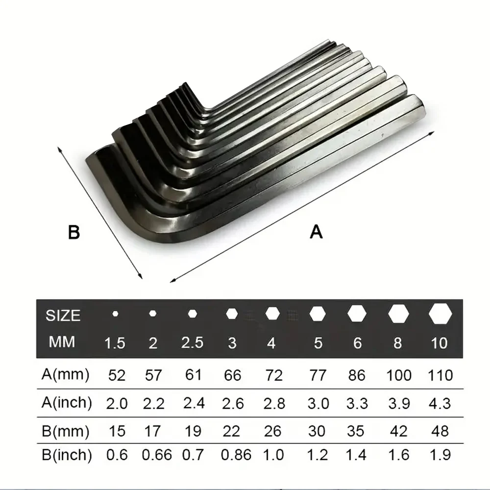 9pcs  L Type Double-End Screwdriver Hex Wrench Set Allen Key Hexagon Flat Ball Torx Star Head Spanner Key Set Hand Tools