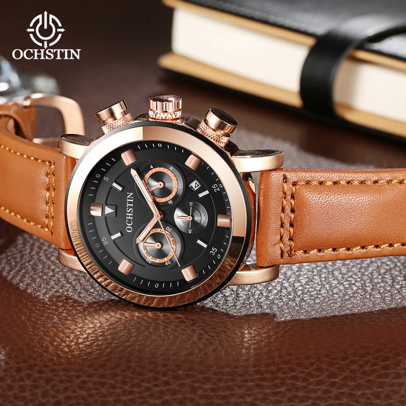 New Men Watch Luxury Bracelet Set Fashion Business Brown Leather Quartz Wrist Watches for Men Gift Set Relogio Masculino