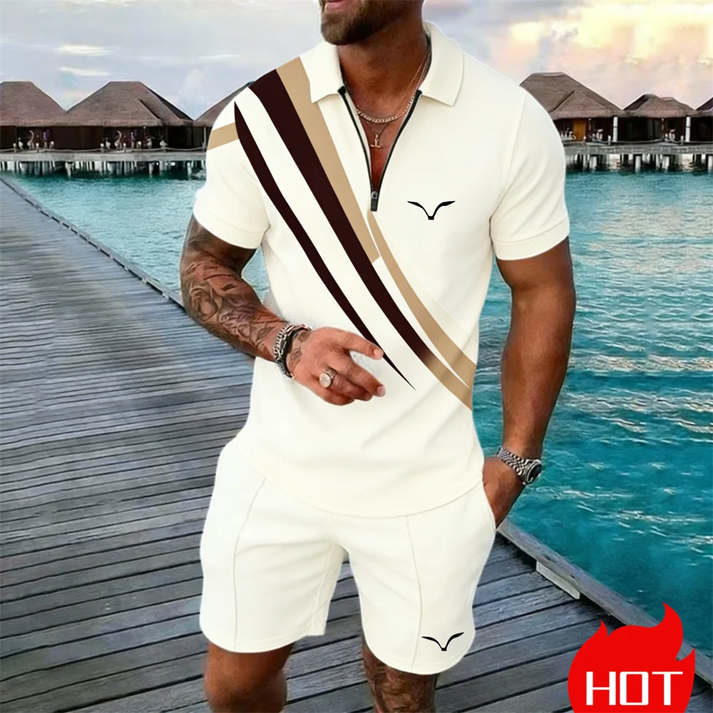Summer Set Stripe Y2k Clothing 2 Piece Set For Man Polo Shirt Set Daily 2 Piece Set Classic Leisure Polo  Matching Sets For Man view 5