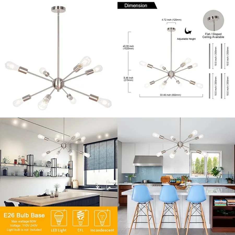 

Contemporary Sputnik Chandelier 8 Light Pendant Lighting Mid Century Satellite Starburst Chandelier Modern Light Fixture Flush