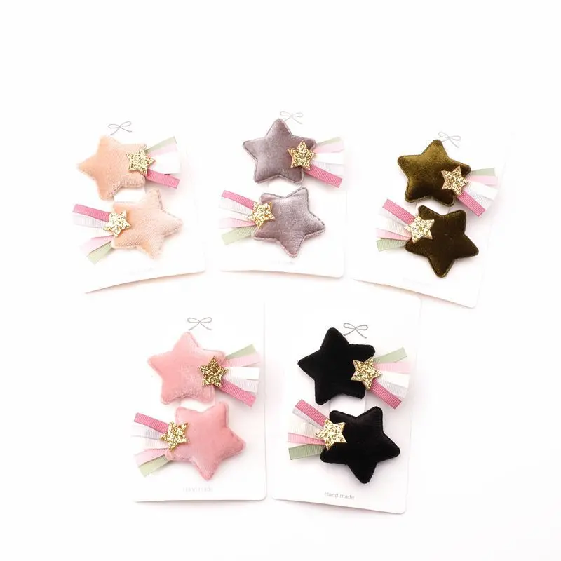 Super Fashion Black Baby Pink Hair Clips For Girls Doule Stars Rairnbow Hairpins Sweet Princess Headdress