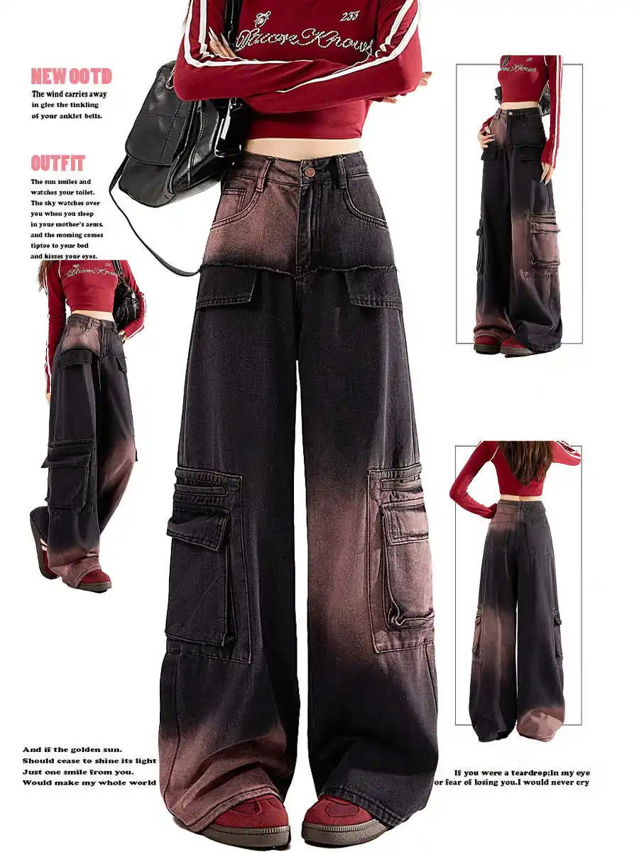 Baggy Cargo Jeans Women High Waisted Vintage Gothic Denim Pants Fashion Jeans Loose Trousers Casual Streetwear Y2k Jeans 2025