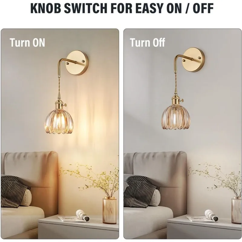 

ABMH-For Bedroom Room Decoration Study Led Lights Mirror Light Modern Floral Glass Wall Lamp With A Switch Nordic Wall Sconce