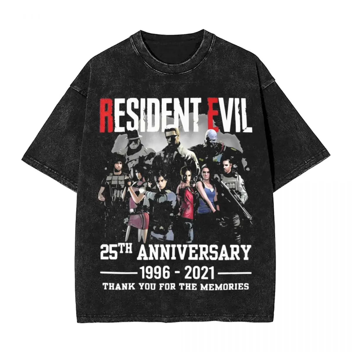 Resident Evils 25th Anniversary 1996 2021 Washed T Shirts Streetwear Novelty T-Shirt Resident Evils Tees for Men Oversize Summer