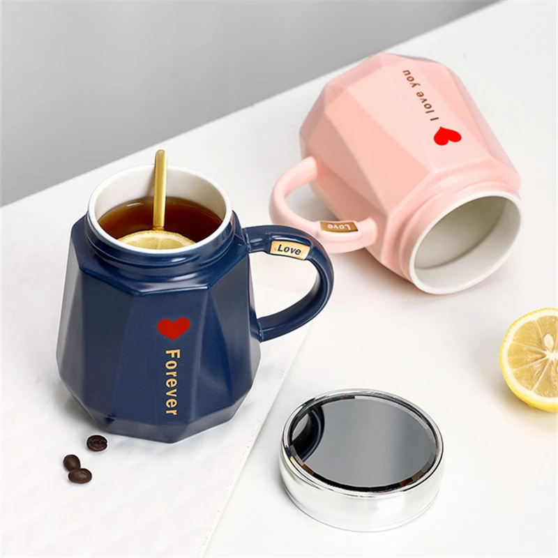 Creative Mirror Ceramic Coffee Tea Mugs High Capacity Beer Drinking Water Cups with Handle for Kitchen Tableware Home Office Use