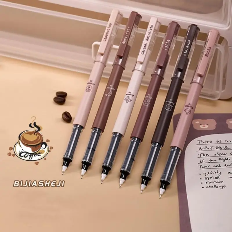 W89C 6 PCS الحبر الأسود قلم محايد القهوة القهوة PEN 0.5 مم كتابة القلم اللوازم المدرسية