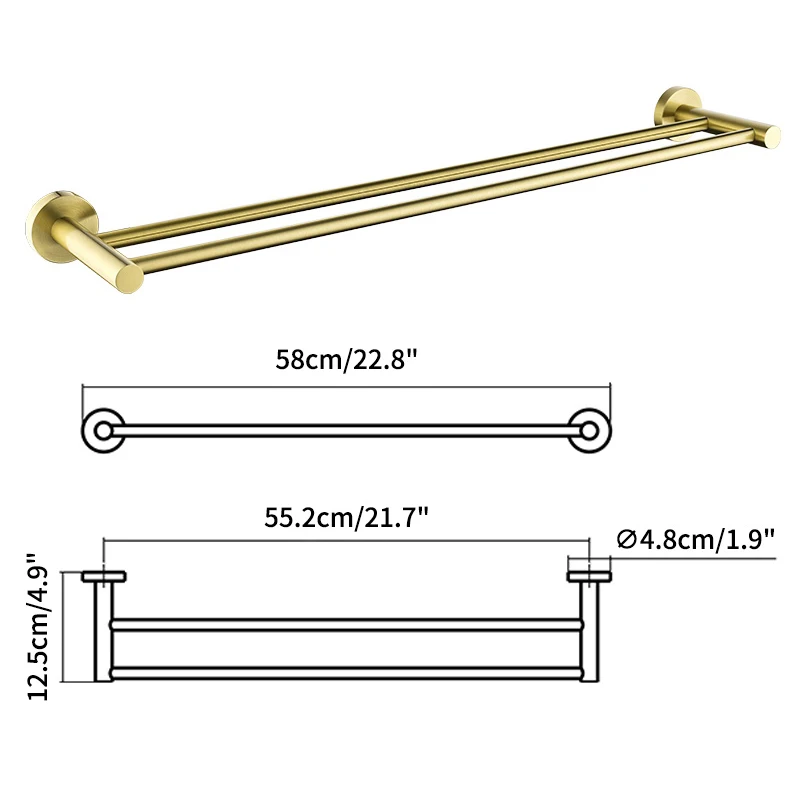 Double Towel Rack Bathroom Accessories Wall Mount Shower Hanger Matte Black Nickel Rose Gold Chromr Brushed Gold