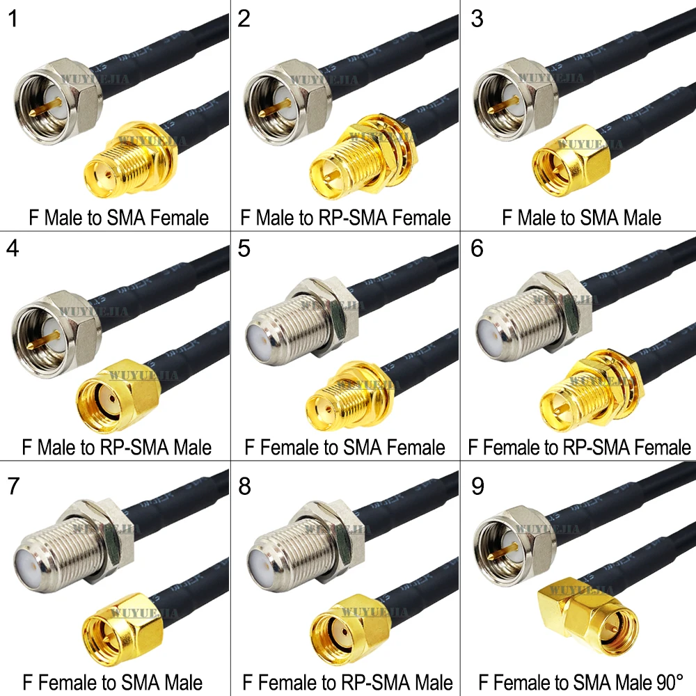 

0.1~30M RG58/U Cable F Type Male or Femal to SMA Male Plug Female Jack Connector 50 ohm RF Coaxial Extension Cord Pigtail Jumper