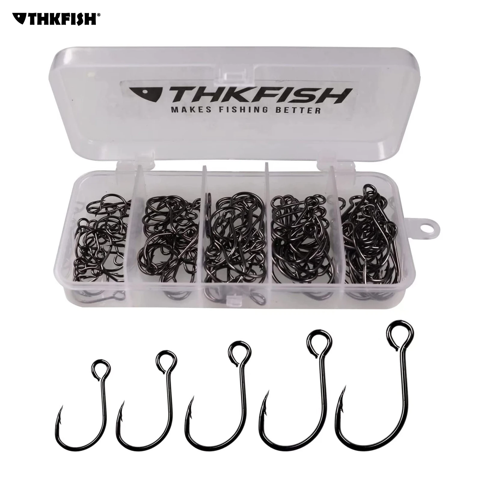 THKFISH 50pcs Large Eye Inline Single Hooks  #2 #1 #1/0 #2/0 #3/0 Fishing Hook Kit For Spoon Hard Lures Accessories Barbed Hooks