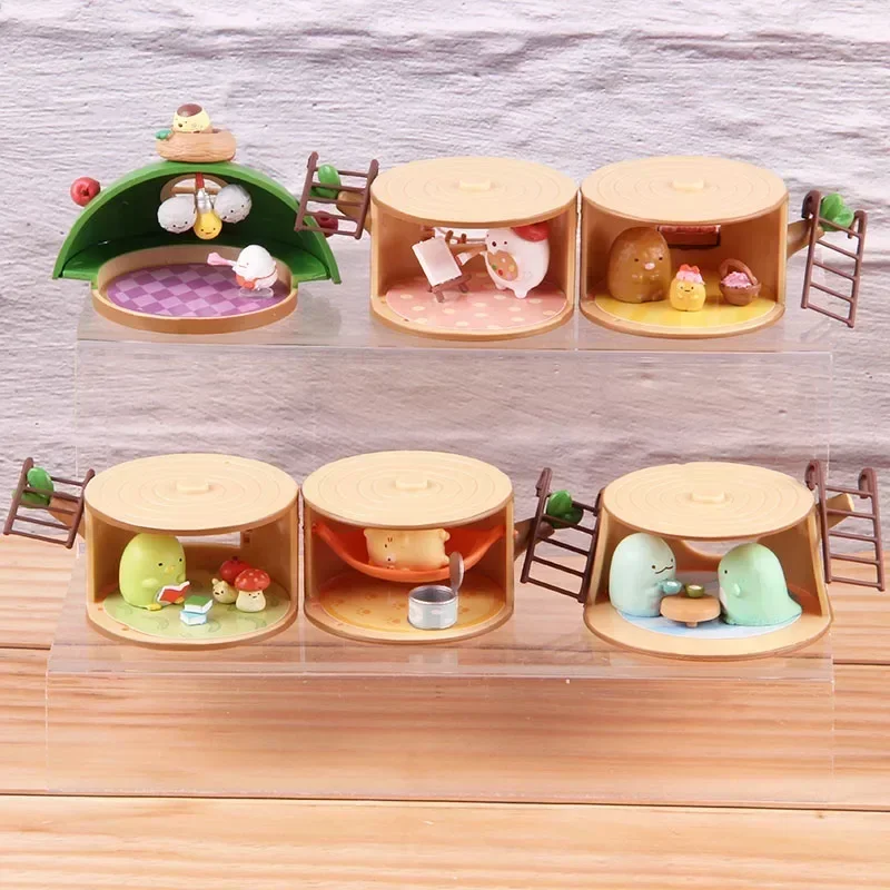 Divertidas muñecas pequeñas de 6 capas para vacaciones, casa de tocón de árbol del bosque, casa de figura de acción de PVC, figuras de escenas de Anime, juguete para niños