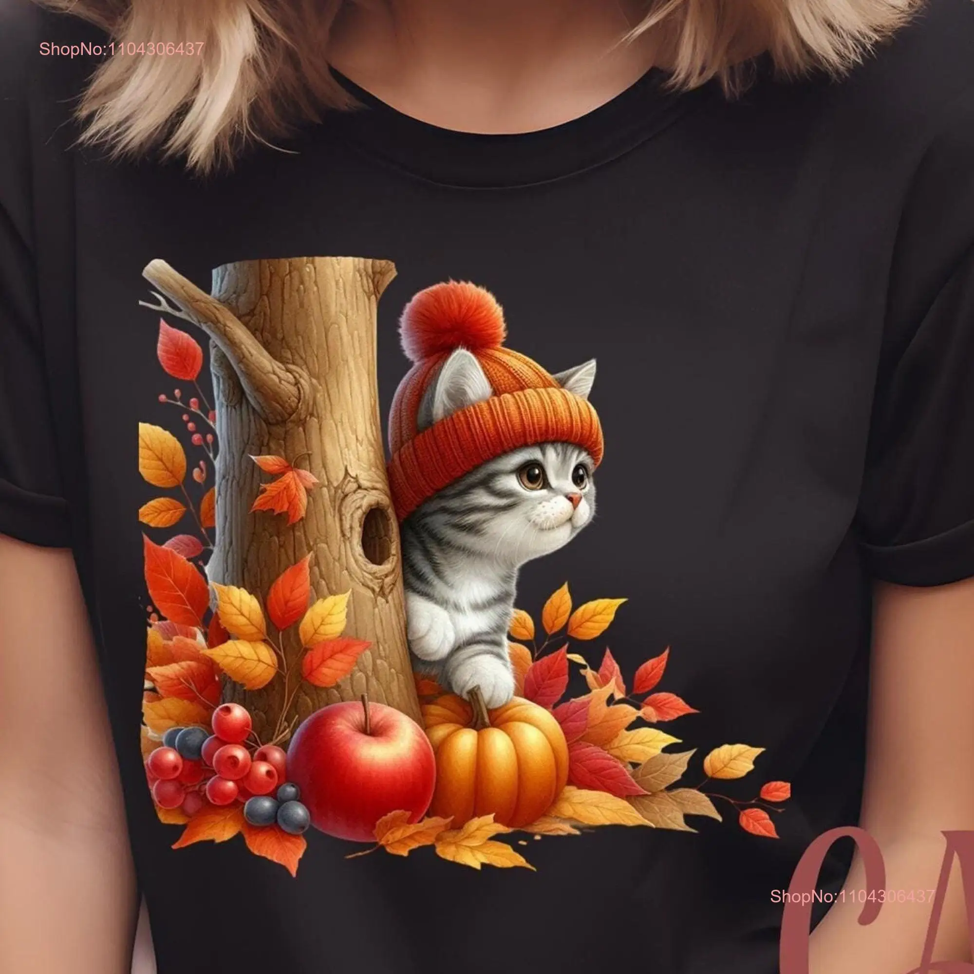 Autumn Kitten T Shirt Cute Fall Cat SweaT in Beanie Pretty Grateful Colorful GifT long or short sleeves