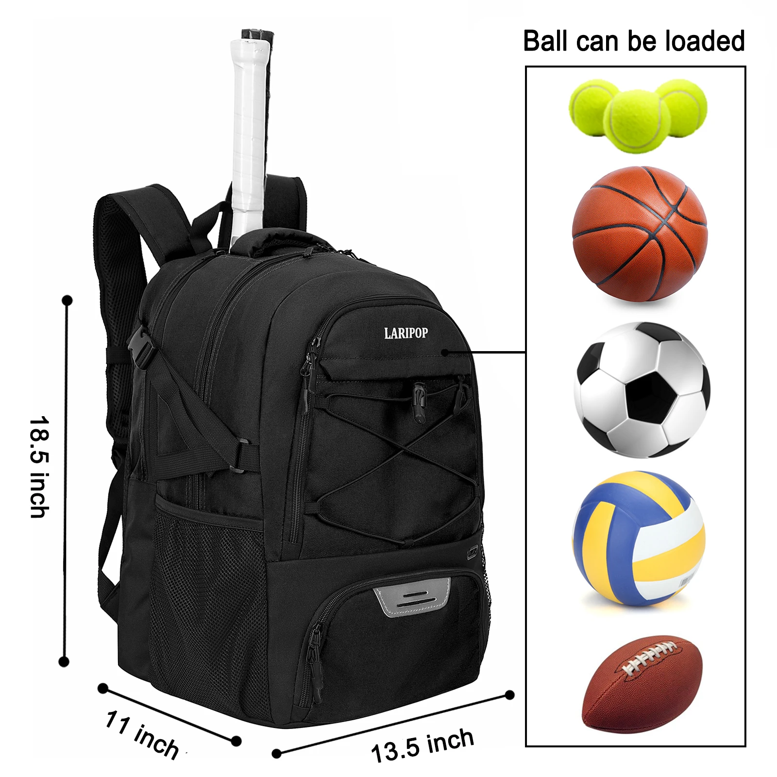 Tennis Bag-Pickleball Bag&Rackets Backpack with Separate Shoe Compartment and Multifunctional Sports Bag as Basketball Bag,Socce