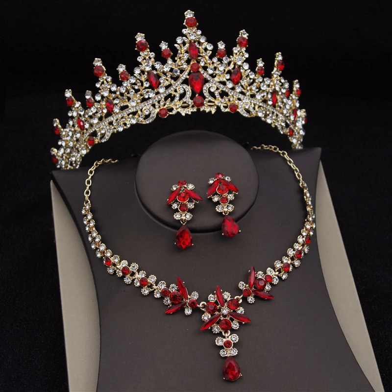 Gorgeous Pink Bridal Jewelry Sets for Women Luxury Tiaras Crown Sets Necklace Earrings Party Wedding Dress Bride Jewelry Set image 4