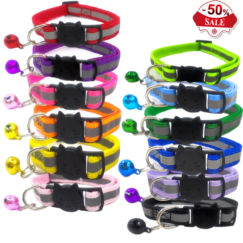 

1Pc Pet Collar Colorful Bell Collar Reflective Material Safety Buckle Pet Collar Reflective Cat Collar Neck Ring Necklace