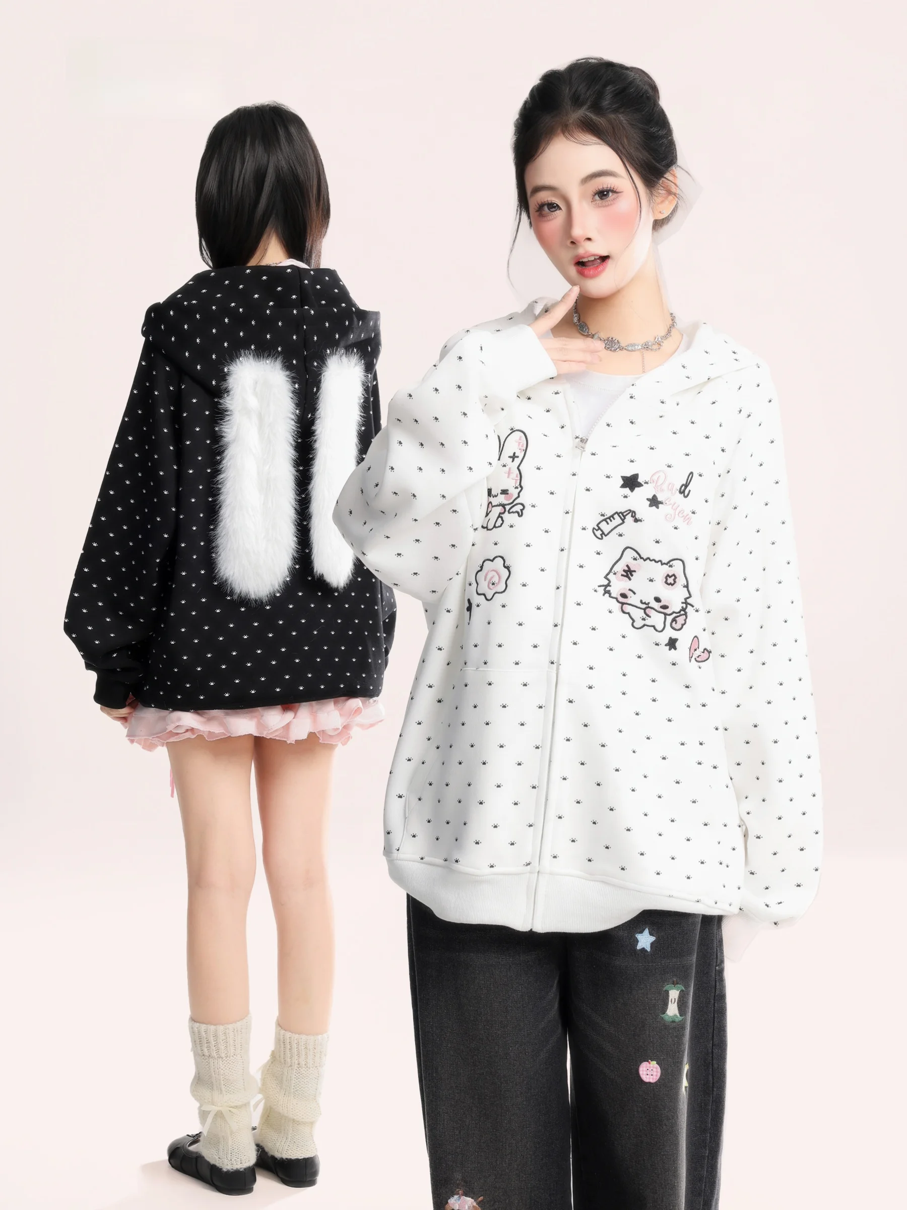 

Милая толстовка с капюшоном в горошек для женщин, повседневный топ, весна 2026, для поездок на работу, свободный крой, длинный рукав, хлопок, полиэстер