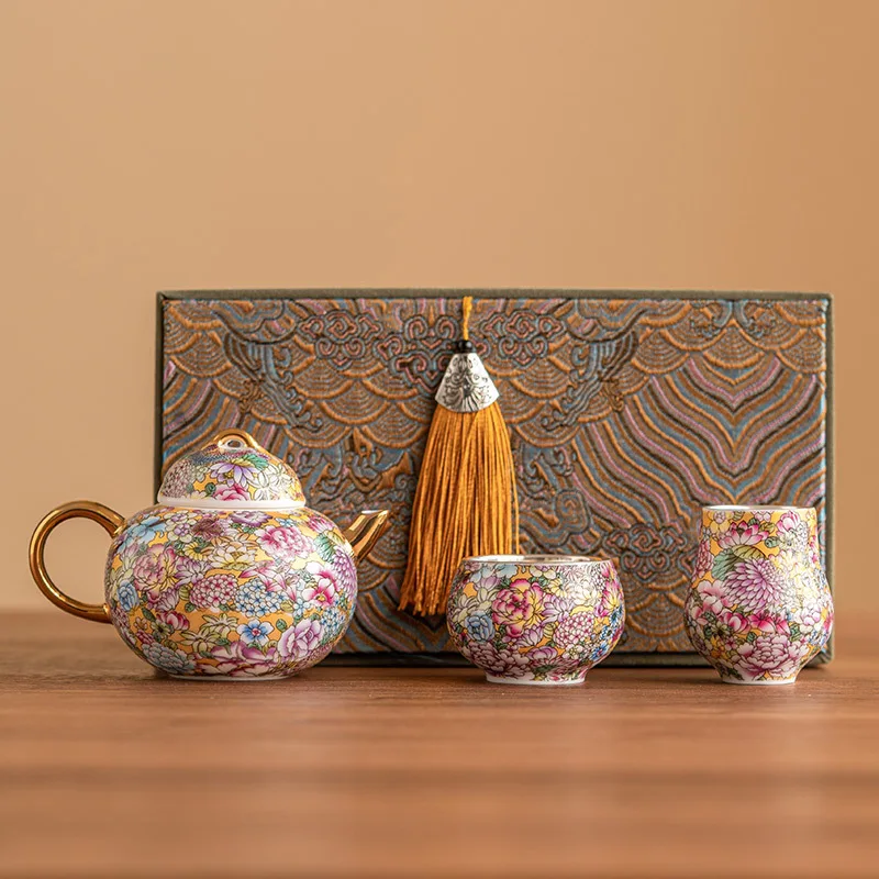 

Чайник в подарок, серебро 9999, светлый, роскошный чайный сервиз высокого класса, подарочная коробка для пожилых людей и лидеров