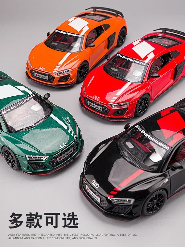 รถของเล่น R8 V10 Plus อัลลอยด์หล่อขึ้นรูป ขนาด 1:24 พร้อมพวงมาลัย ล้อเลื่อน เสียงและไฟ ของสะสม ของขวัญวันเกิด