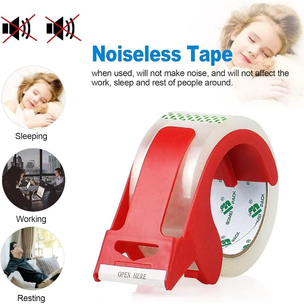 Heavy Duty Clear Packing Tape,2 Rolls with refillable Dispenser,Noiseless Packaging Tape 1.88 Inches x 55 Yards,Industrial Grade