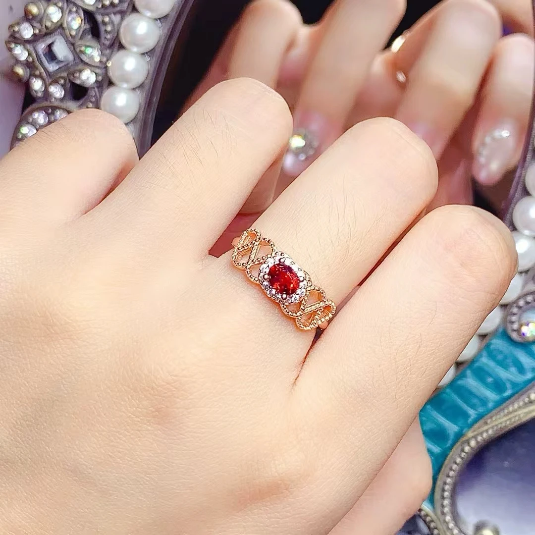 KJJEAXCMY High quality Simple Natural Garnet Ring S925  Silver Inlaid Elegant Simple Palace High-End Design Women's Jewelry