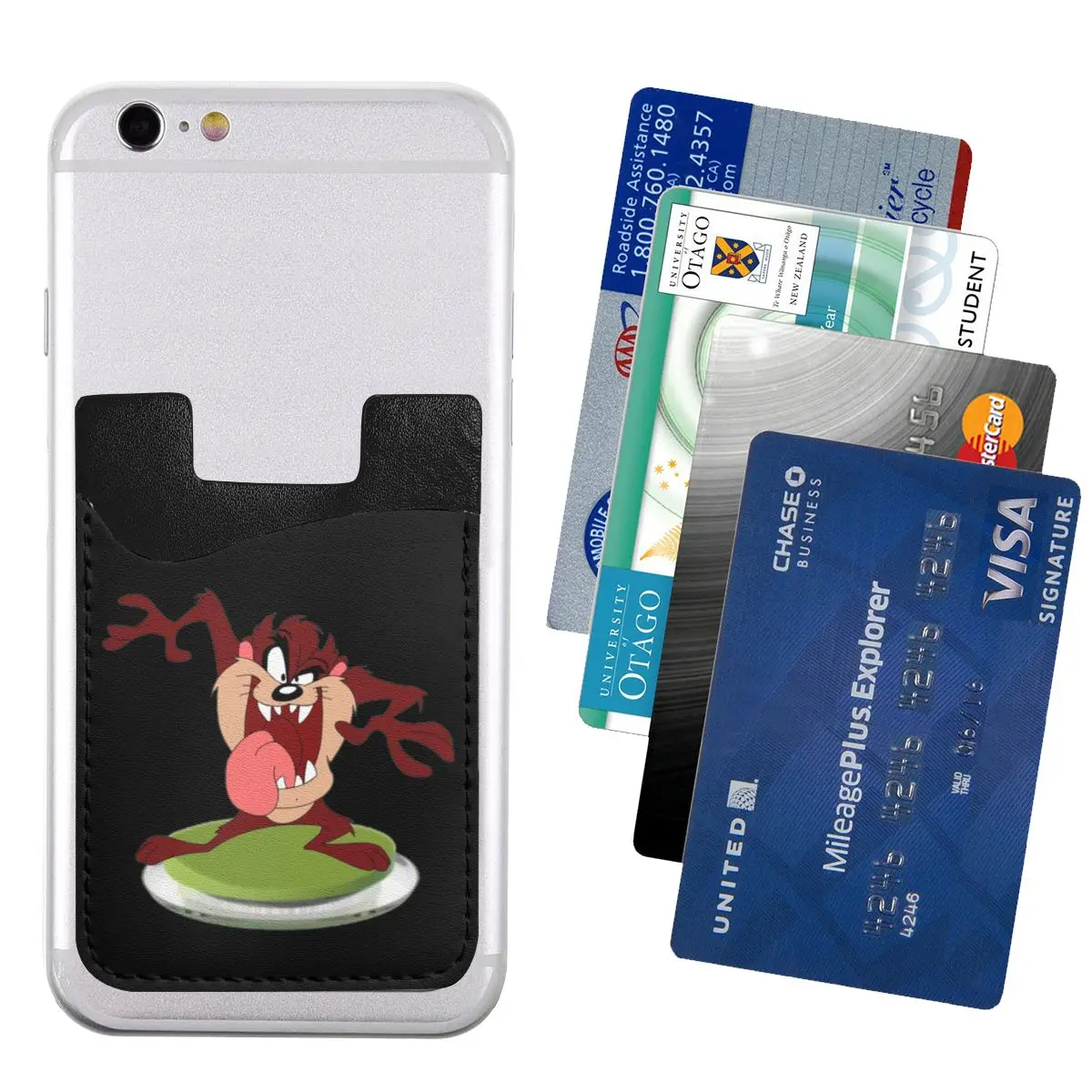 PU Leather Cartoon Taz Anime Phone Wallet Stick On Custom Tasmanian Devil Credit Card Holder for Phone Case