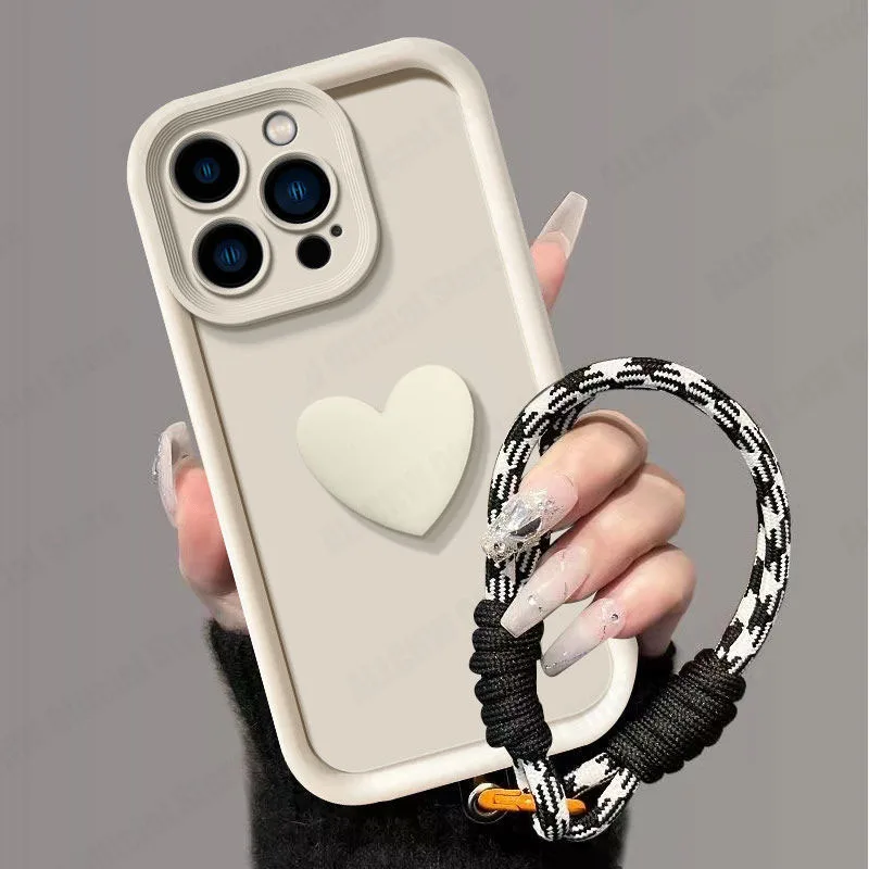 For Samsung S25 Ultra Case Galaxy S24 Plus S23 + S22 S24 Ultra S21 FE 5G S24FE Phone Case 3D Love Heart Hand Strap Cover