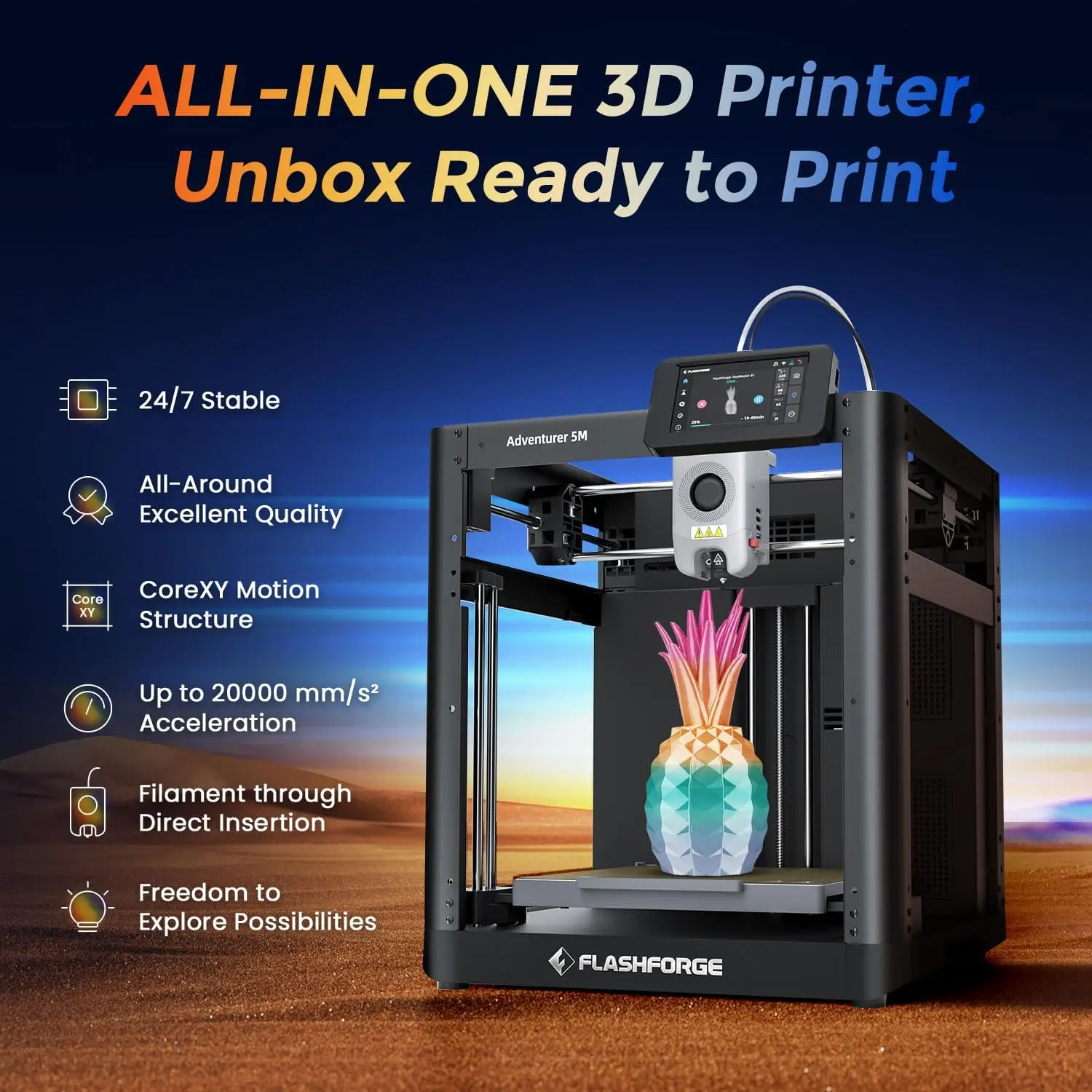 3D Printer AD5M, 1-Click Full-Auto Calibration, 600mm/s Fast Printing, CoreXY High-Speed Precision, 3S Quick-Swap Nozzle