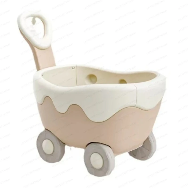 

Children's Shopping Cart, Family Stroller, Large Capacity Storage, Toddler Cart, Cartoon Cream Shaped Puzzle Toy Cart