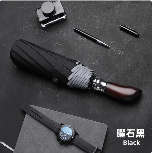 High End Business Mens Steel Large Double Automatic Umbrella Multiple Colors Windproof Anti Storm Foggy Blue Solid Black