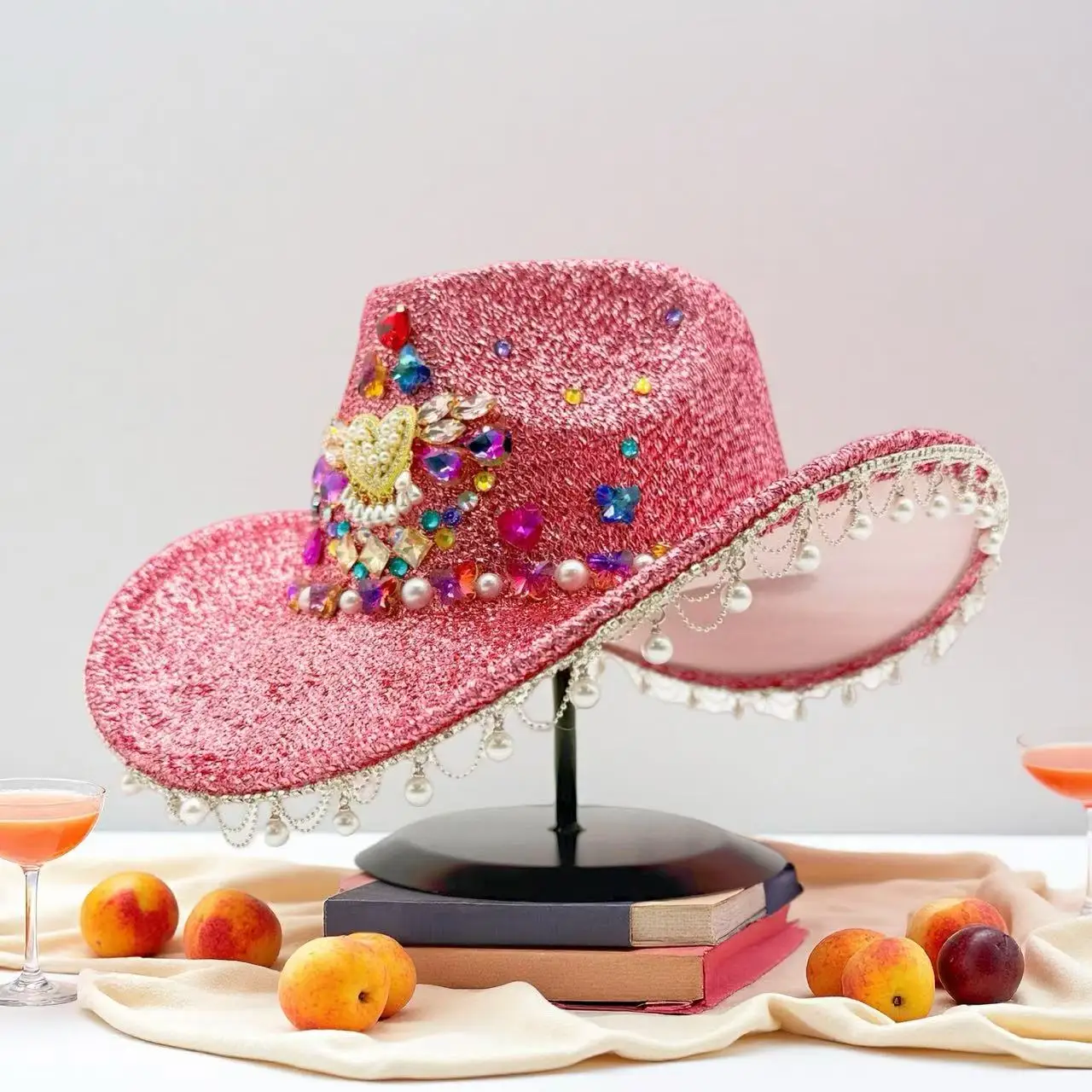 HongLuan Glitterkostuumhoed Volwassene & Cowboyhoeden Strass voor dames, Cowboy Cosplay Vrouwelijke accessoires & Cowgirl Cap