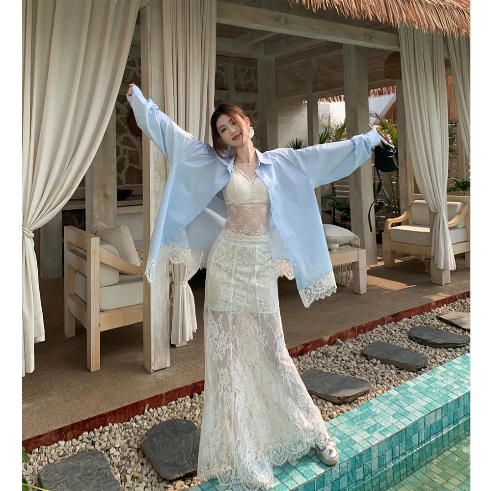 

Blue Lace irt V-Ne ort Sve Длинный женский модный комплект Футболка Ранняя весна Новый Sle Повседневная осенняя одежда