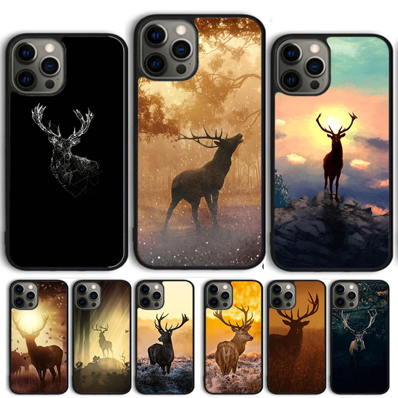 Reindeer Sunset Wild Animal Deer Phone Case Cover For iPhone 15 16 14 13 12 Pro Max mini 11 Pro Max XS XR Plus Coque