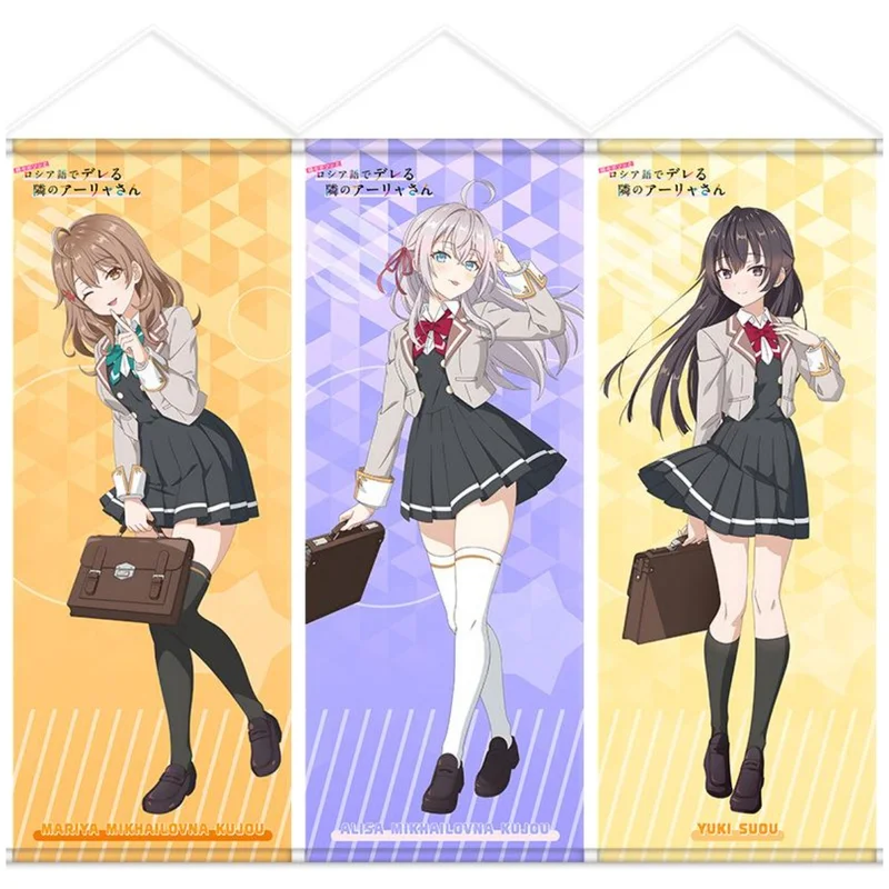 VIKAMA Anime Schoolgirl Wall Scroll Tapestry Cartoon Girls Uniform Briefcase Hanging Scroll Otaku Bedroom Wall Art Decor