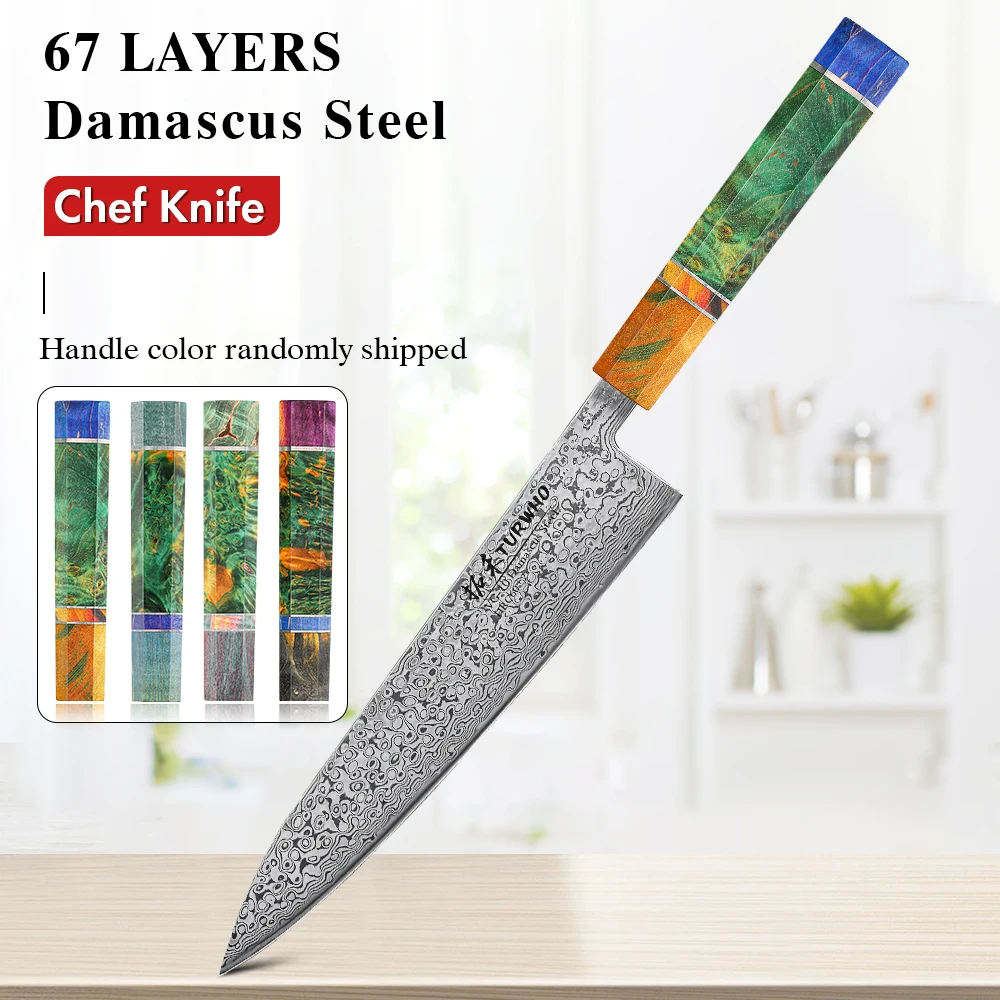 

TURWHO 8.2“ Damascus Steel Chef Knife VG10 Steel Core Special Cooking Knife Household Vegetable Meat Sharp Kitchen Cooking Tools