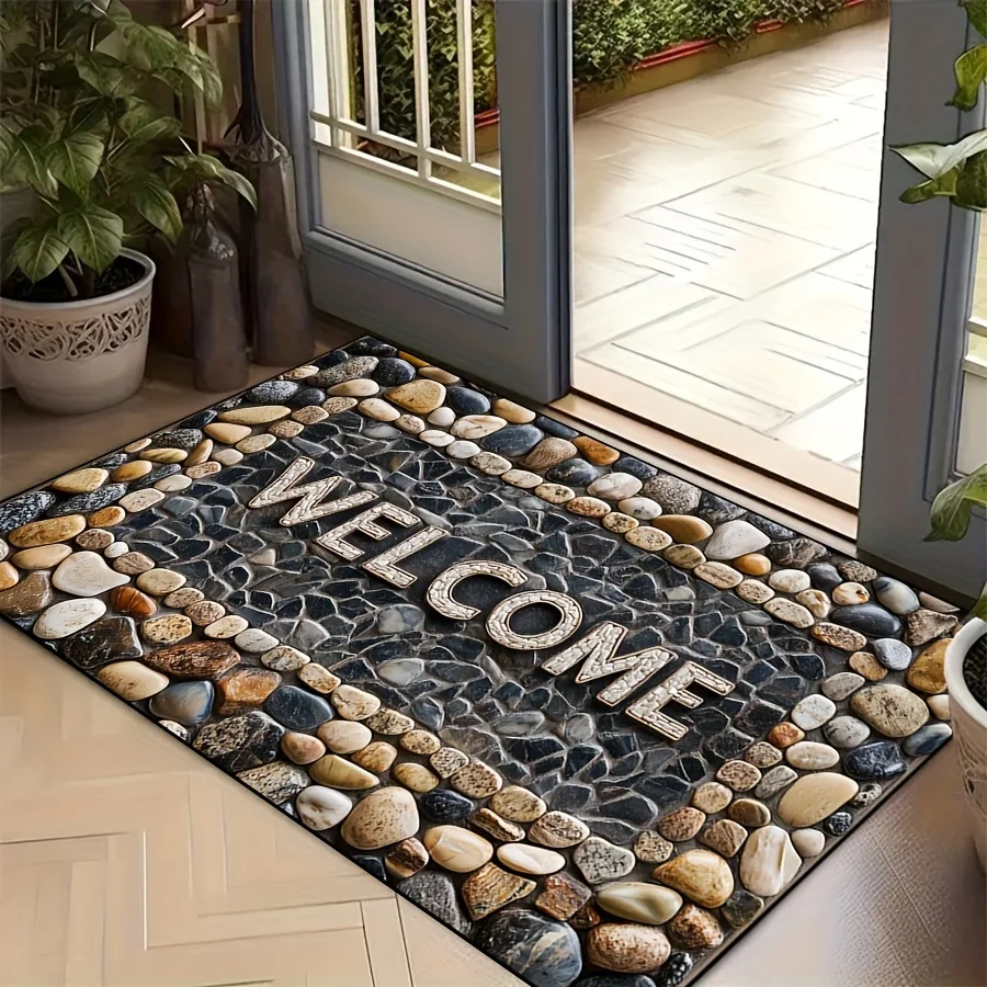 

Anti Slip Door Mat with Stone Pattern, for Outdoor and Indoor Decoration in High Flow Areas, Home Decoration, Room Decoration