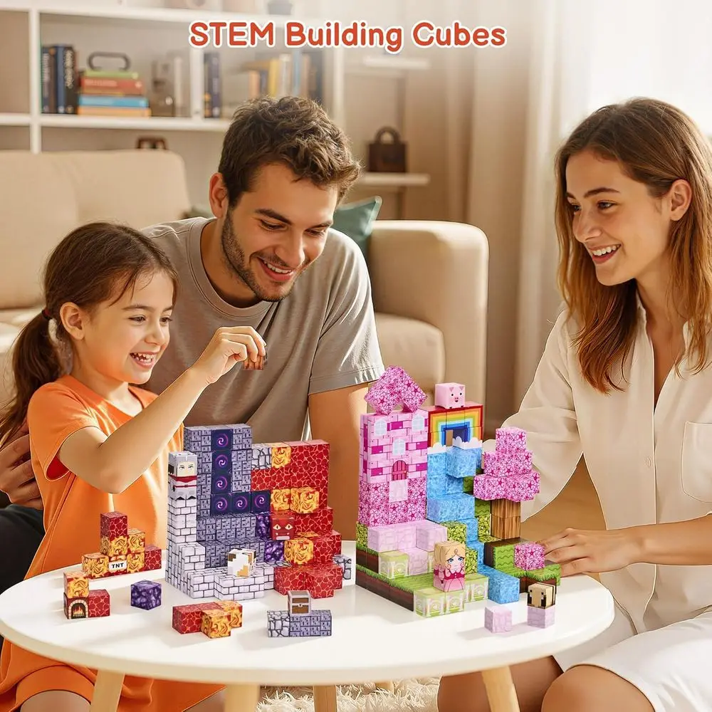 Blocos de construção de haste magnética rosa floresta de 200 peças para crianças de 3 a 12 anos, ideais para crianças e presentes de aniversário