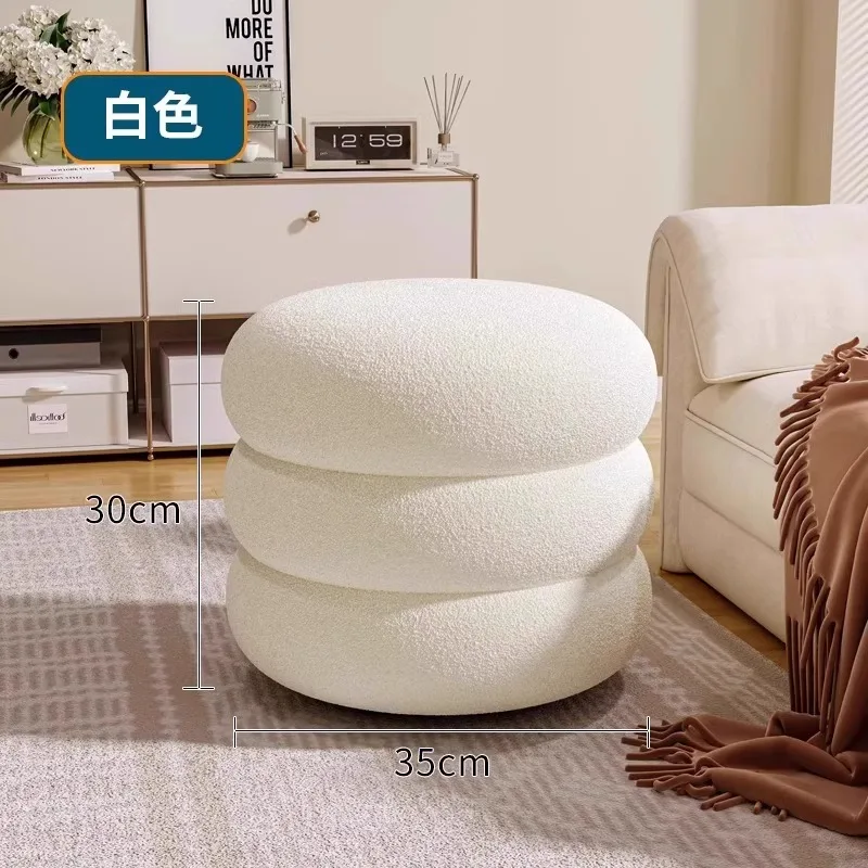

Cream style living room stool house round children seat Interior Low chair bedroom makeup bench berber Fleece home furniture