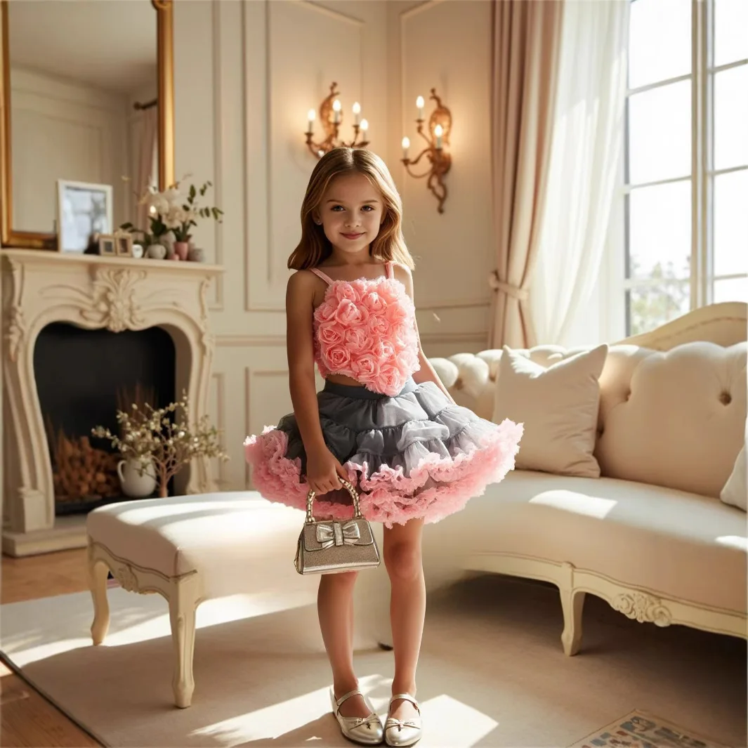 

New Flower Suspender Pink Cake Princess Dress Birthday Dress Children's TUTU Dress Sweet Baby
