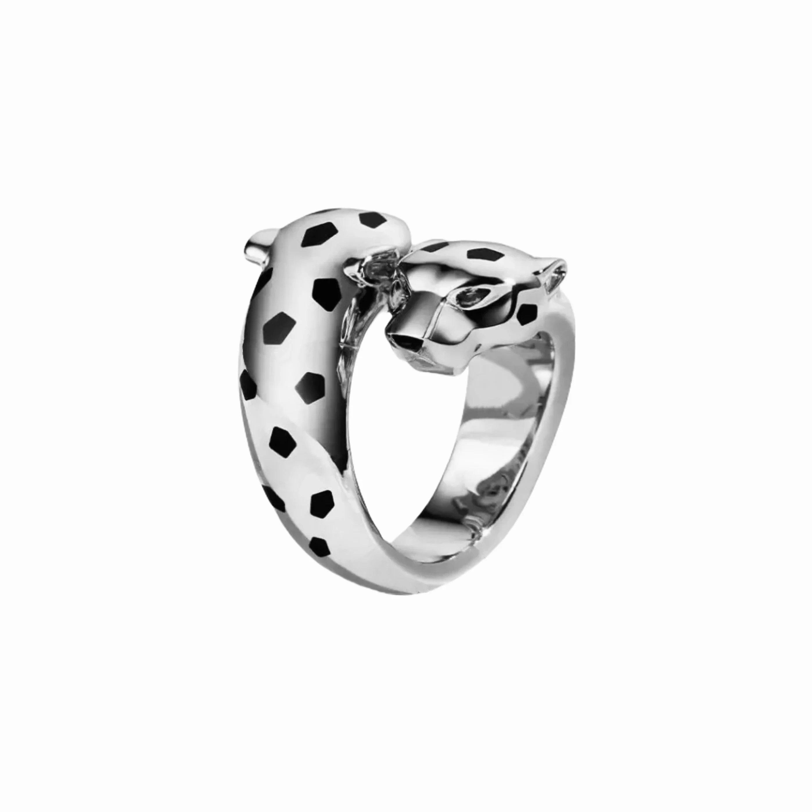 925 Sterling Silver Black Spots Green Stone Eyes Double Panther Leopard Open Rings Luxury Designer Jewelry for Men or Women