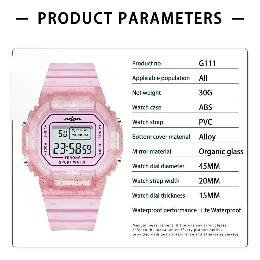 Correa de silicona para mujer, reloj digital multifuncional con calendario y despertador, luz nocturna, resistente al agua