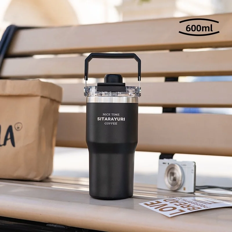 JUSTINLAU 600/900ml Eisbecher, Edelstahl-Isolierbecher mit magnetischem Strohhalmverschluss, tragbarer Reisebecher für unterwegs und im Auto_voghion.com