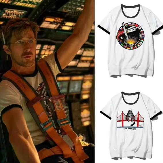 New Project Hail Mary Theme T-shirt Science Fiction Fan Mission Badge Retro Space Pattern Tee Men's And Women's Book Lover Gift