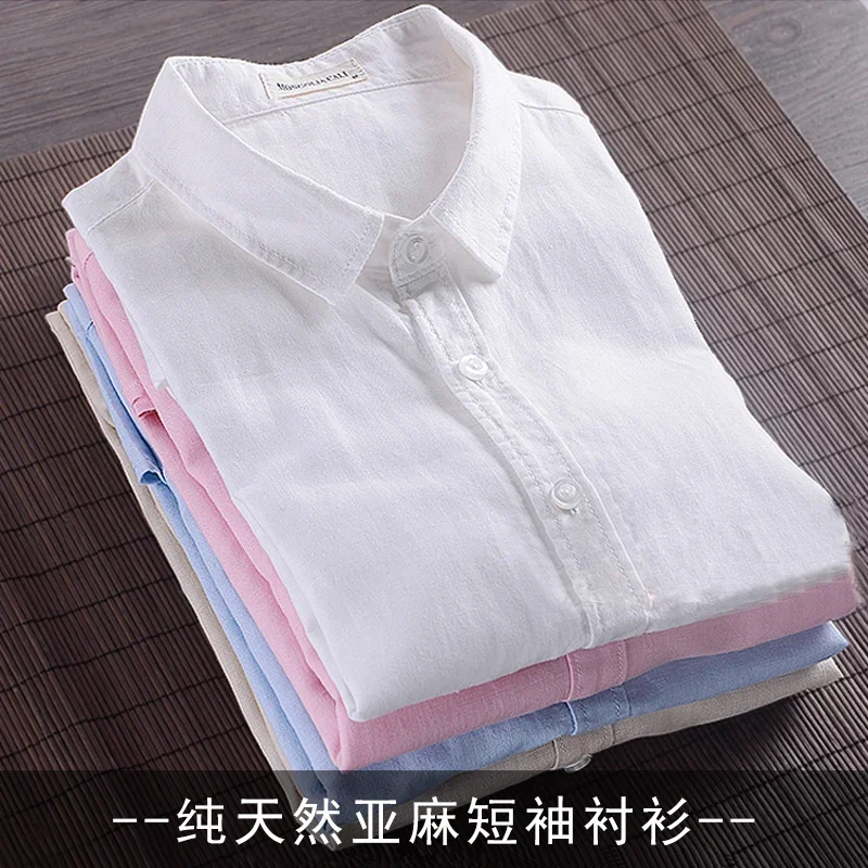 HOO2024 linen shirt young male leisure cotton shirts with short sleeves business cultivate one\'s morality thin comfortable shirt