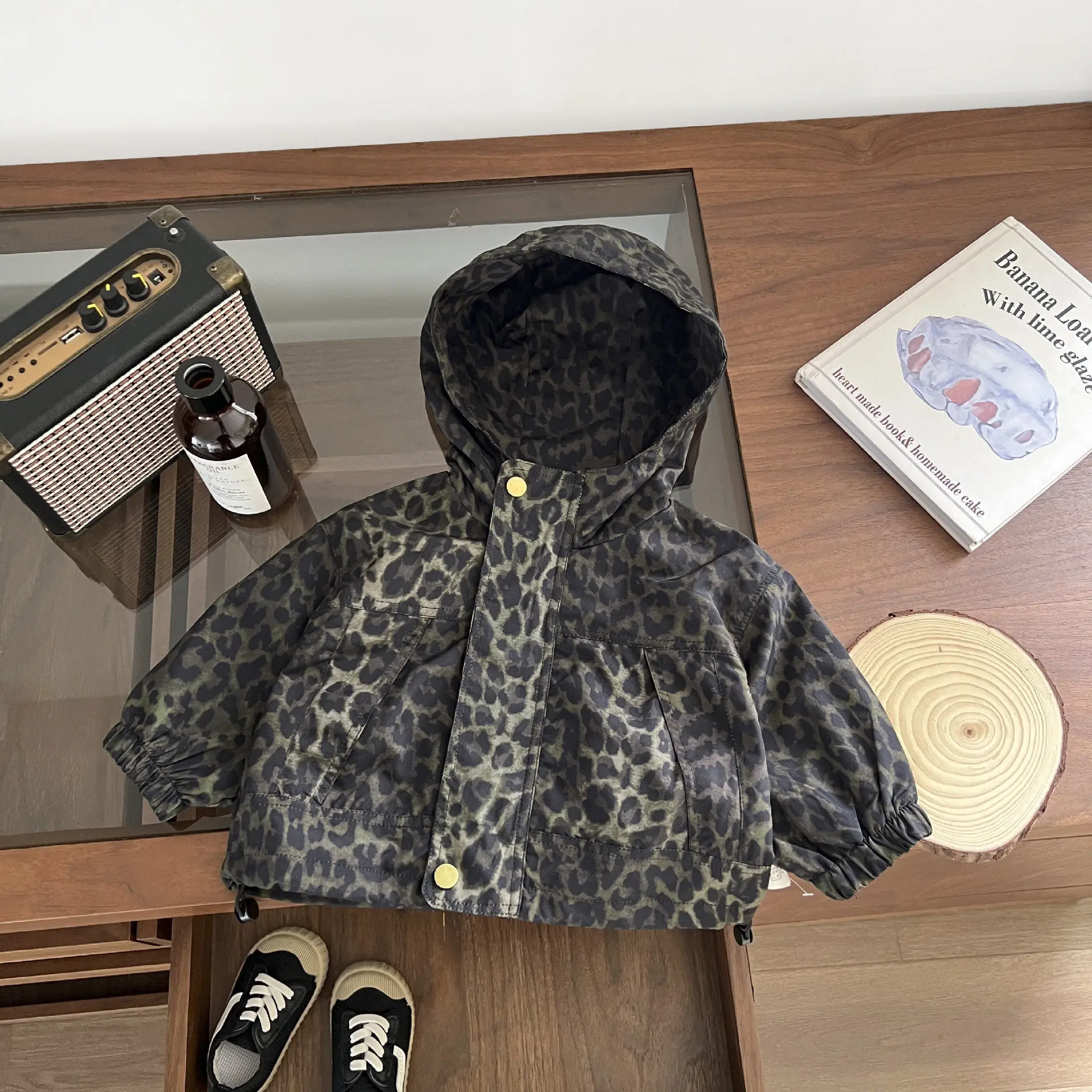 

Infant and Toddler Autumn Leopard Coat 2025 New Korean Fashionable Boys Long Sleeve Zipper Hooded Jacket Warm All-match
