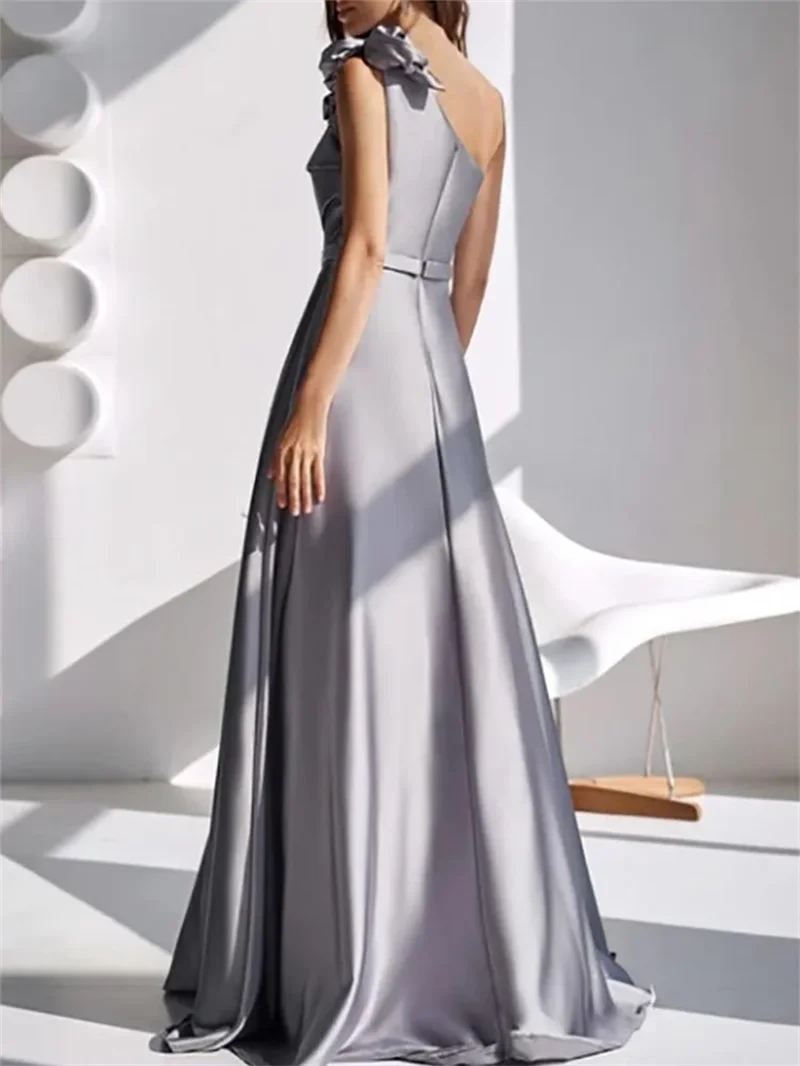 Elegant One-shoulder Sleeveless Mother of the Bride Groom Dress Wedding Guests Sheath Ruched Satin Dress