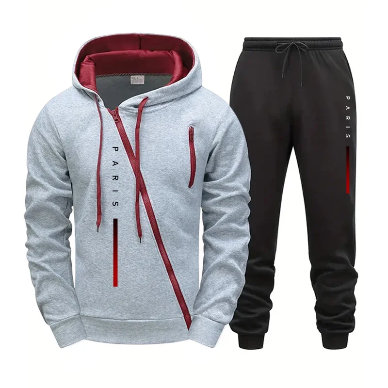 Autumn Winter Hoodie Comfort Single Sweatshirt Top Pants Men Versatile Diagonal Zipper Jacket Casual Jogging Sport Fashion Daily
