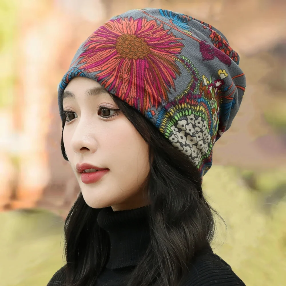 

Многофункциональная шапка-трансформер с цветочным узором, высококачественная этническая шапка-бини, богемный шарф-бини для весеннего отдыха и танцев на природе