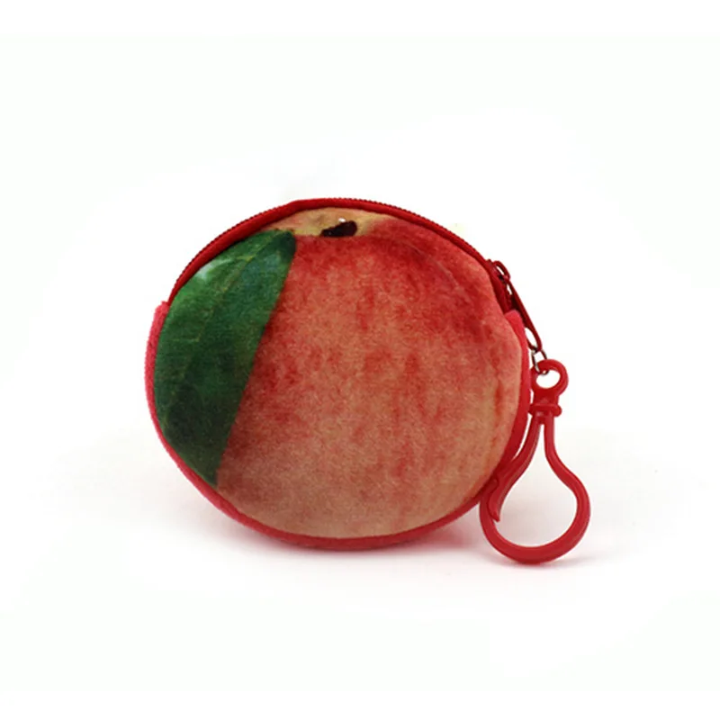 8CM Plush Watermelon Orange Fruit Ladies Coin Purse Mini Cute Oval Zipper Children Girl Coin Purse USB Cable Earphone Bag Gift