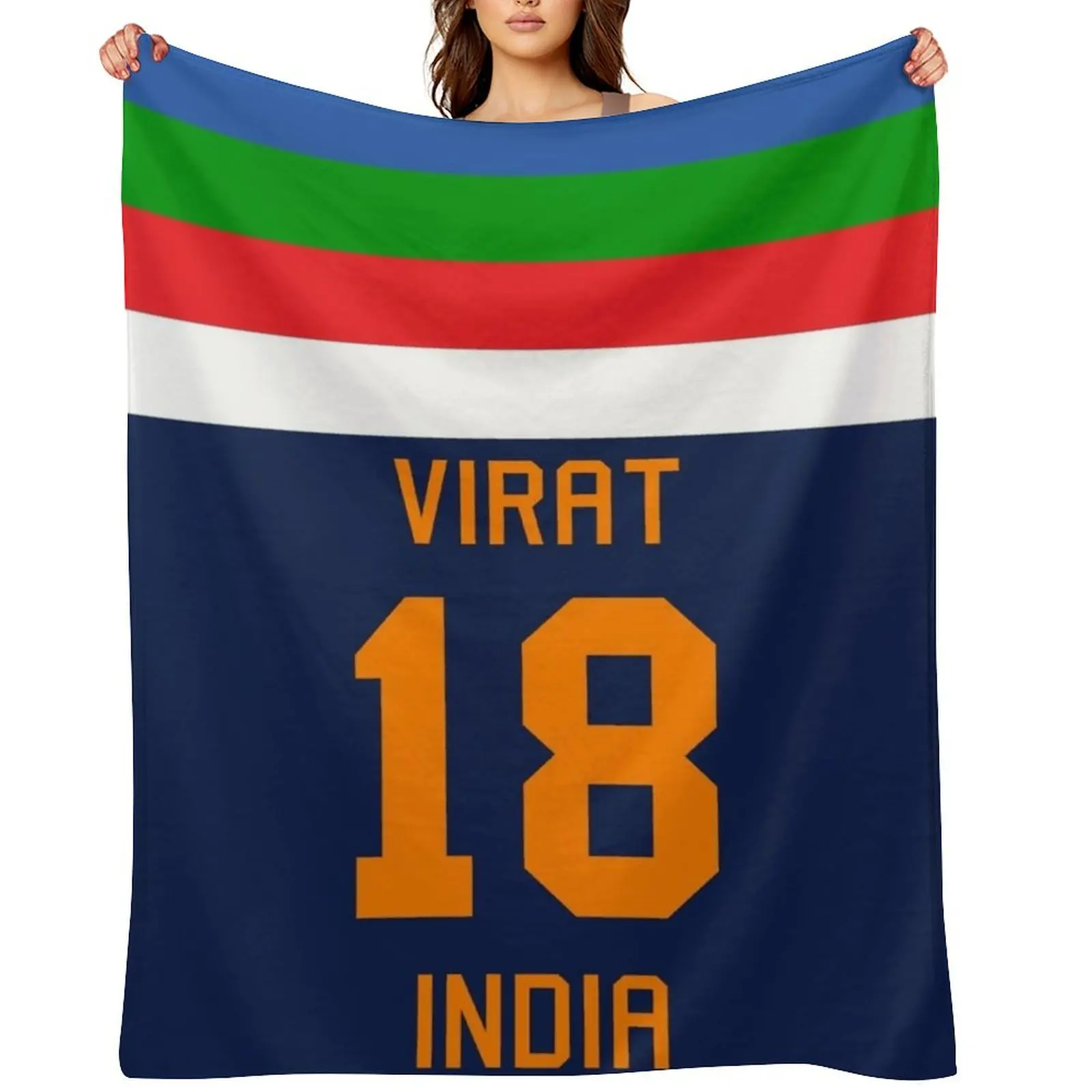 Virat Kohli 18 New Indian Cricket Jersey Throw Blanket Extra Large Throw Thins Plaid on the sofa Moving Blankets