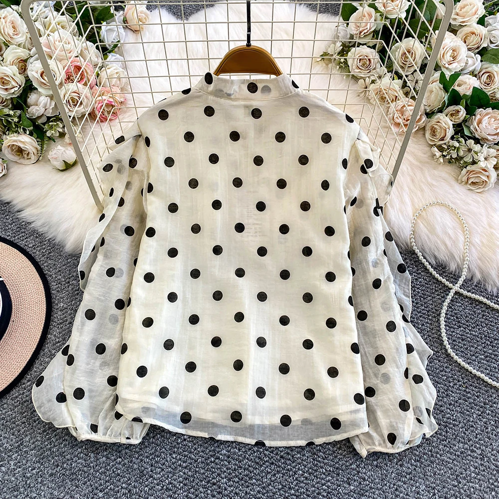 TWOTWINSTYLE Loose Ruffle Elegant Blouses For Women Round Neck Long Sleeve Spring Casual Commute Shirts Female Style KBL557032